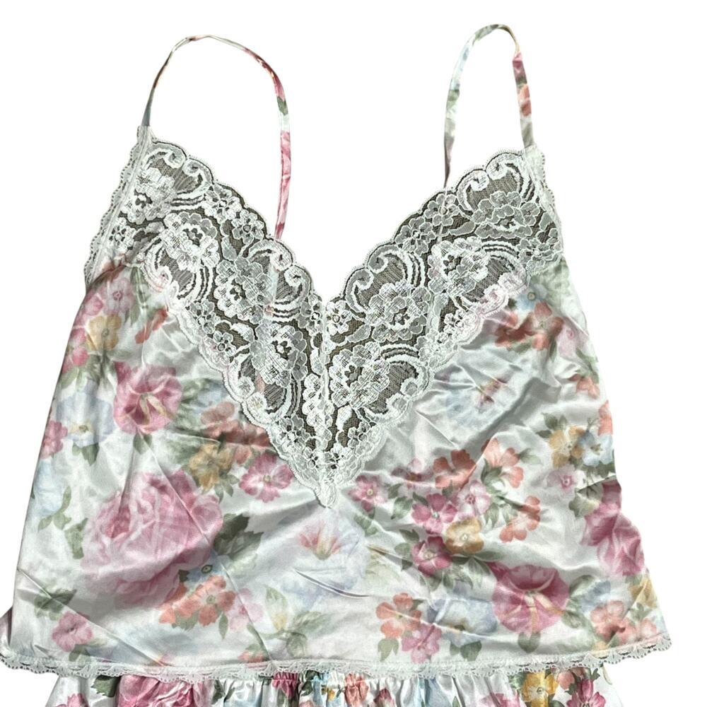 Vtg Alan R Cami Lace Panties Set S Satin Pink Floral Roses Coquette Romantic USA - Picture 3 of 7